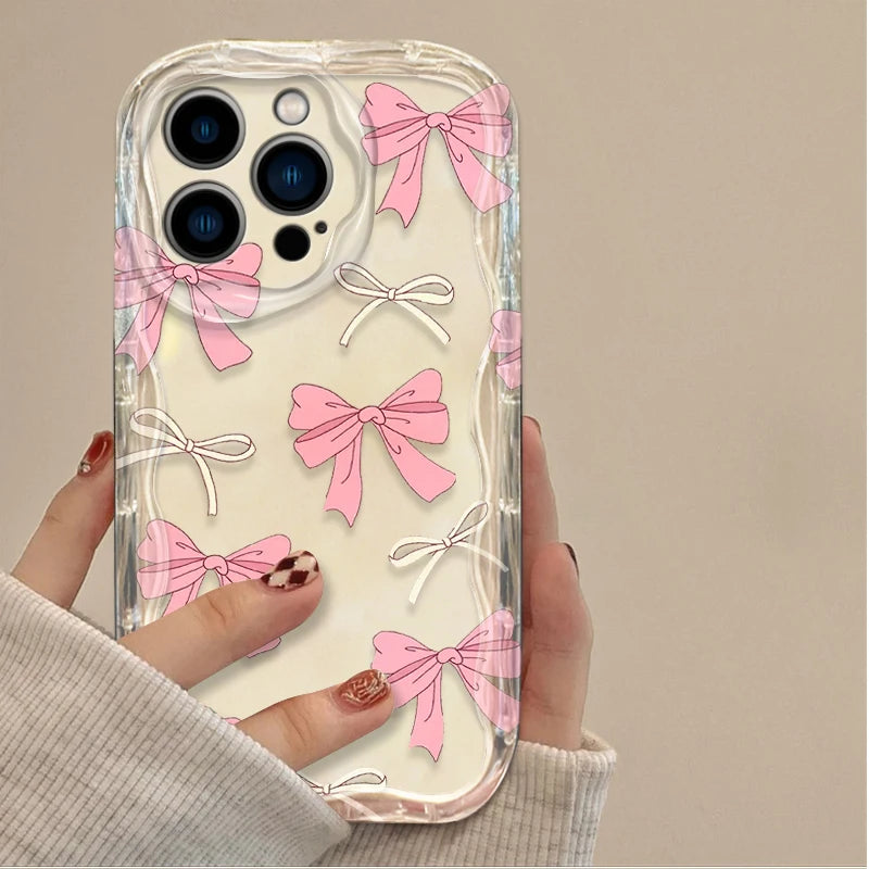 Black Bowknot Heart Phone Case For iPhone Shockproof Silicone Back Cover
