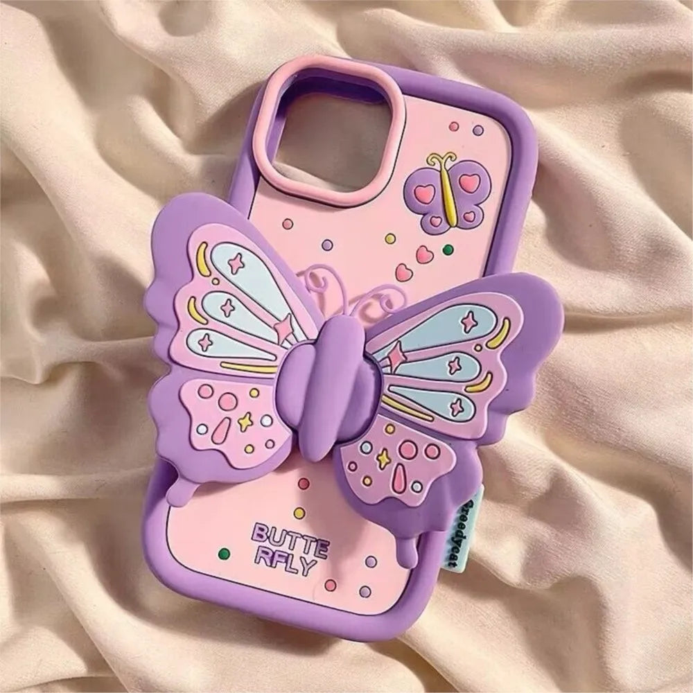 3D Butterfly Folding Bracket Phone Case For iPhone