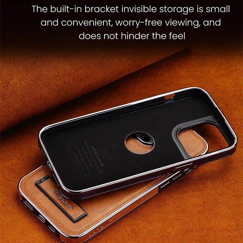 Luxury Plating Bumper Leather Folding Kickstand Phone Case For iPhone