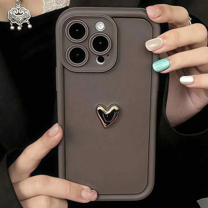 Cute Luxury 3D Golden Heart Soft Protective Phone Case For iPhone