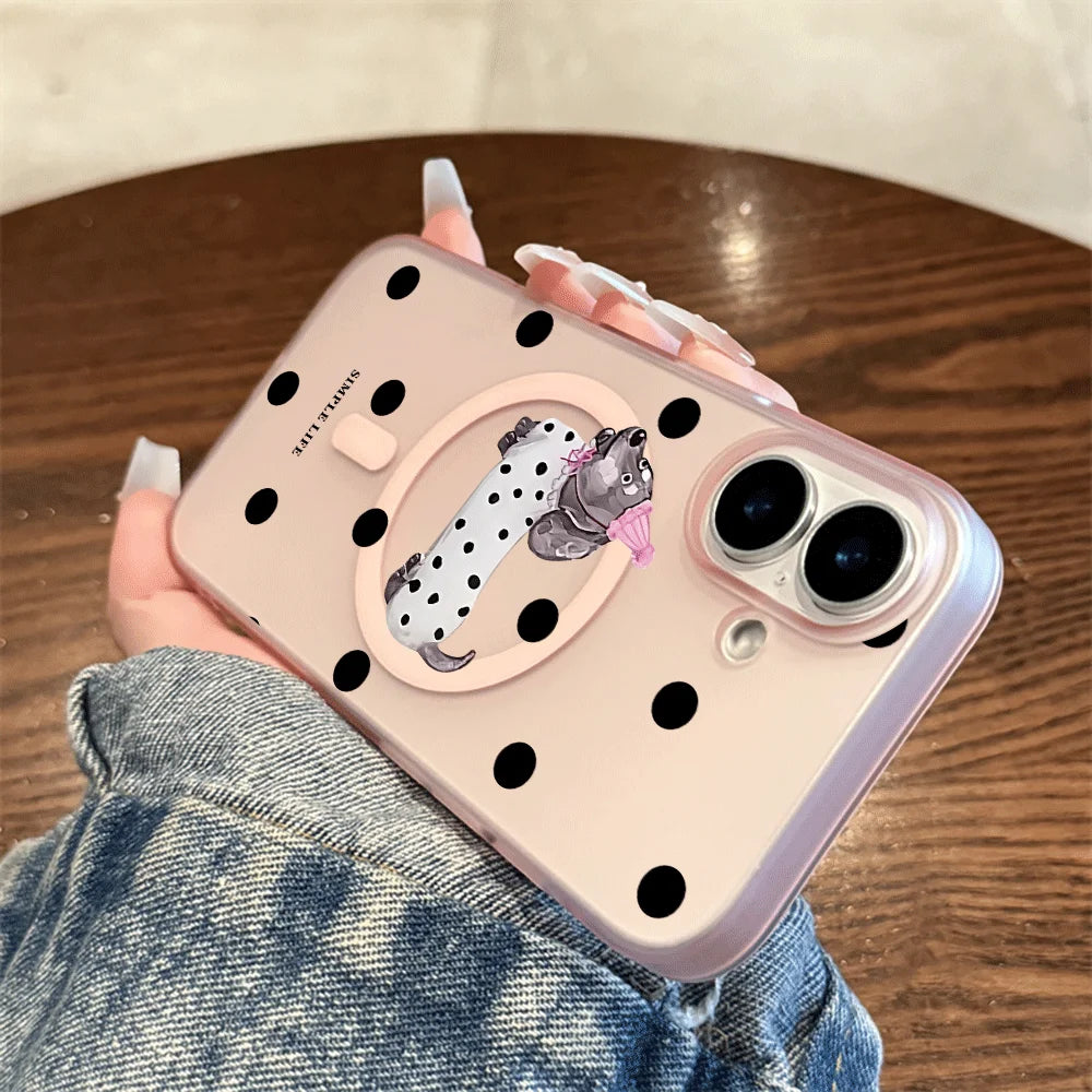 Dot Dachshund Letter Print Wireless Charging Phone Case For Magsafe iPhone