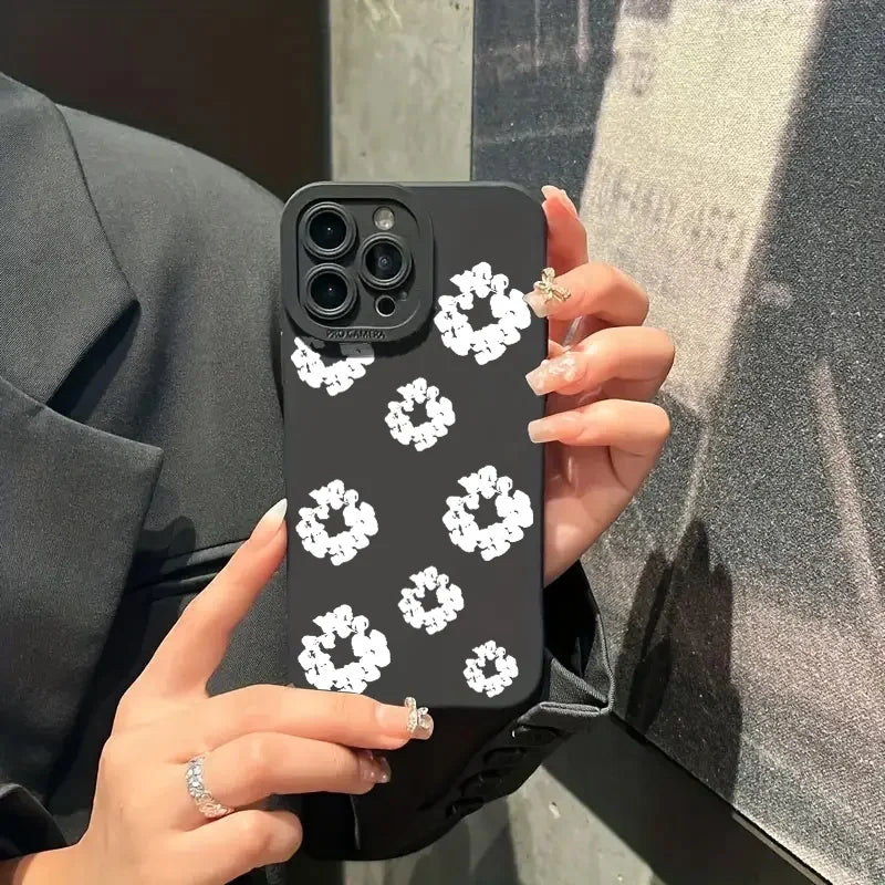 Cases iPhone Black Stylish Flower Patterned Design Phone Cover