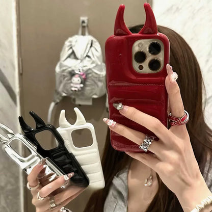 Soft Cute Patent Leather Down Phone Case