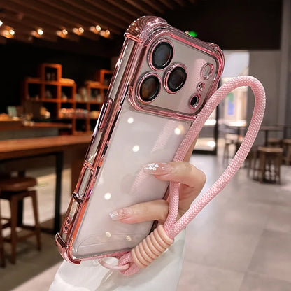 Lanyard Wrist Strap Transparent Protect Case For iPhone