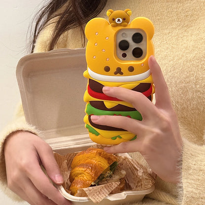 Cute 3D Cartoon Rilakkuma Hamburger Soft Silicone Case Shockproof Cover For iPhone