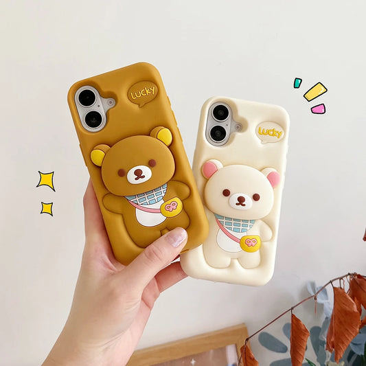 Kawaii Rilakkuma Bear Silicone Phone Case with Stand Holder