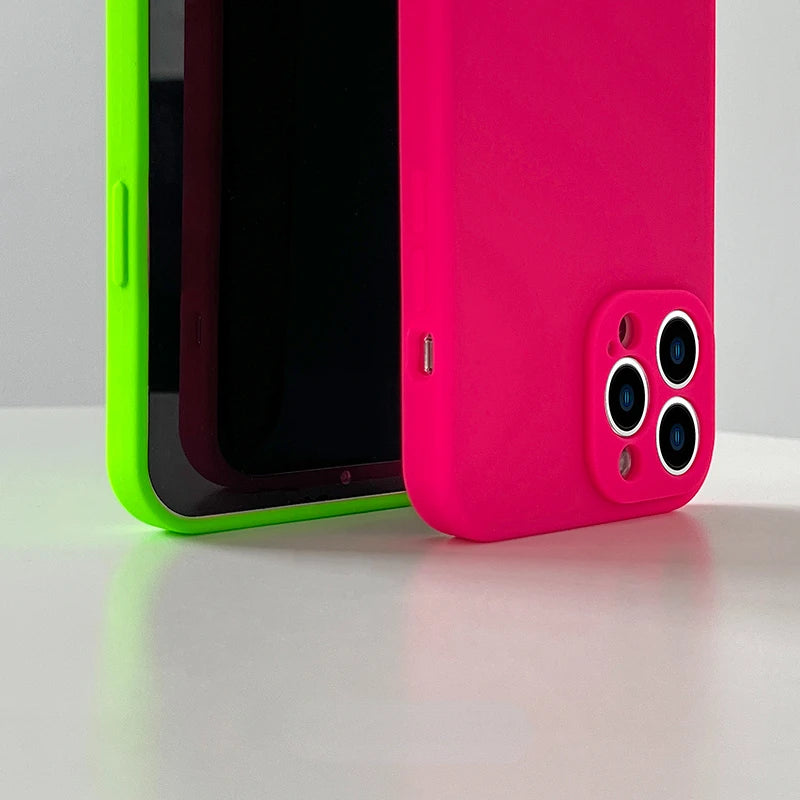 For iPhone Case Neon Liquid Silicone Fluorescence Cover
