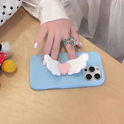 Kawaii 3D Angel Wings Soft Silicone Case With Stand Holder Cover Phone Case