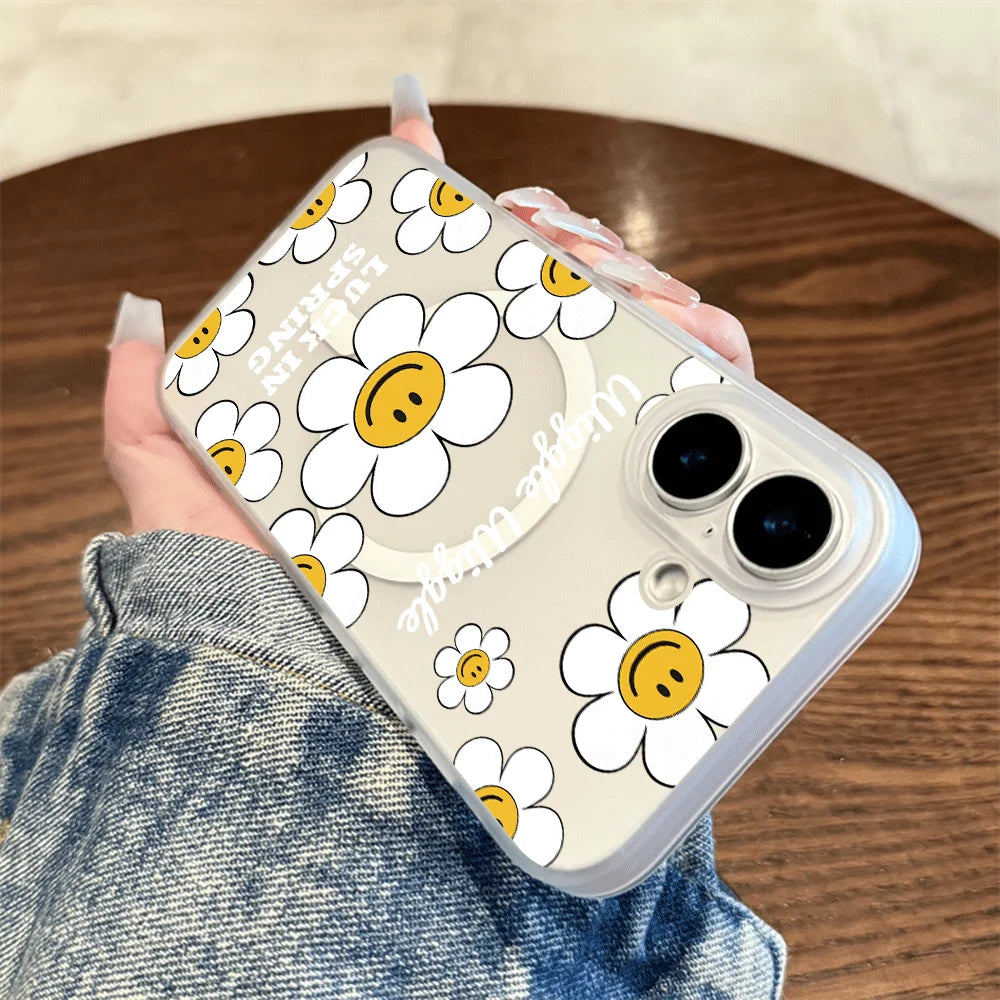 Smiley Daisy Letter Print Wireless Charging Phone Case For Magsafe iPhone