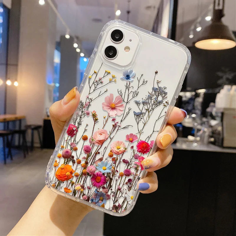 Flower Phone Case Soft Silicone Transparent Cover For iPhone