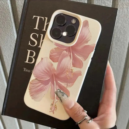 Pink Hibiscus Elegant High Aesthetic Phone Case For iPhone