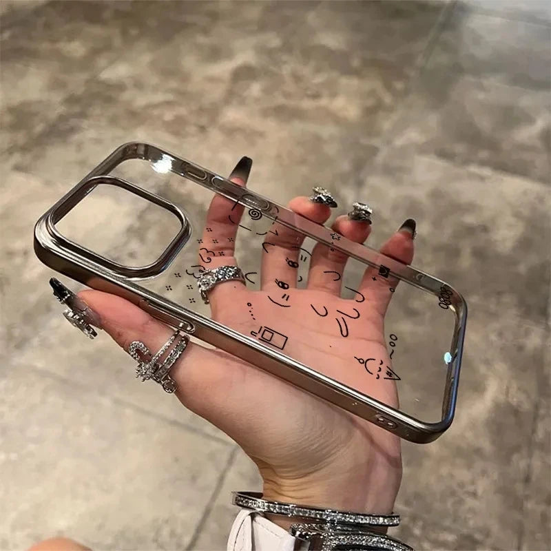 Ins Korean Cute Black Line Rabbit Cat Lovely Phone Case For iPhone