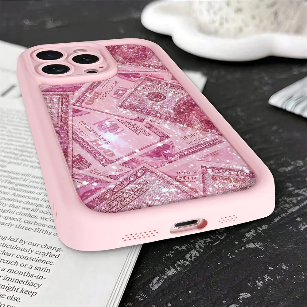 Pink Dollars Full-Coverage Banknote Design Silicone Phone Case For iPhone