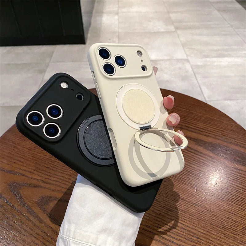 Luxury Liquid Silicone Solid Color Bracket Magnetic Phone Case For iPhone