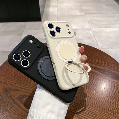 Luxury Liquid Silicone Solid Color Bracket Magnetic Phone Case For iPhone