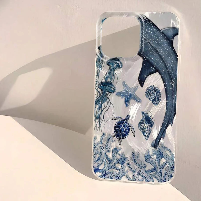 Ocean Shark Whale Design Phone Case For iPhone Shockproof Bumper Cover﻿