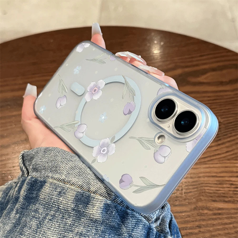 Tulip Floral Tiny Dot Print Wireless Charging Phone Case For iPhone