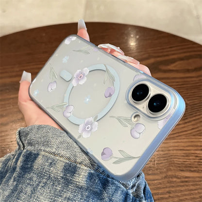 Tulip Floral Tiny Dot Print Wireless Charging Phone Case For iPhone