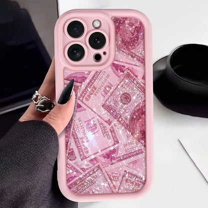 Pink Dollars Full-Coverage Banknote Design Silicone Phone Case For iPhone
