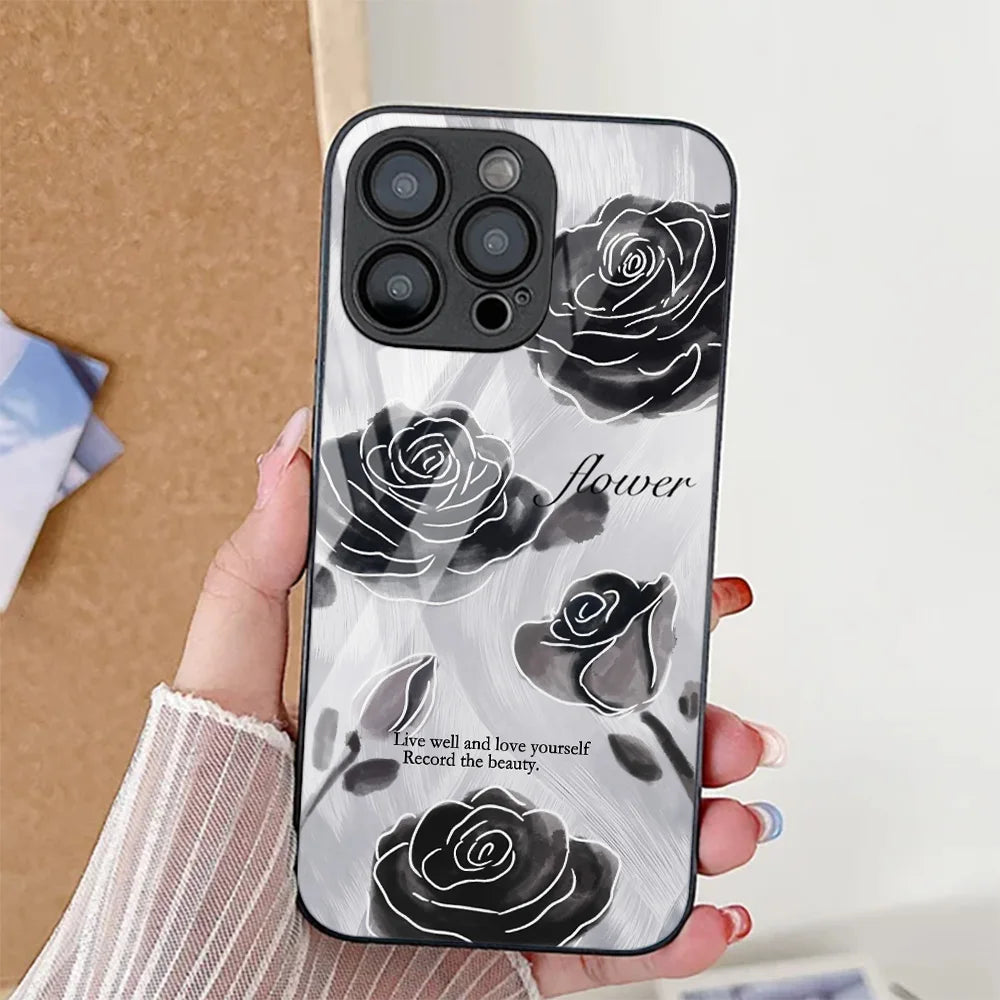 Black Flower Phone Case For iPhone