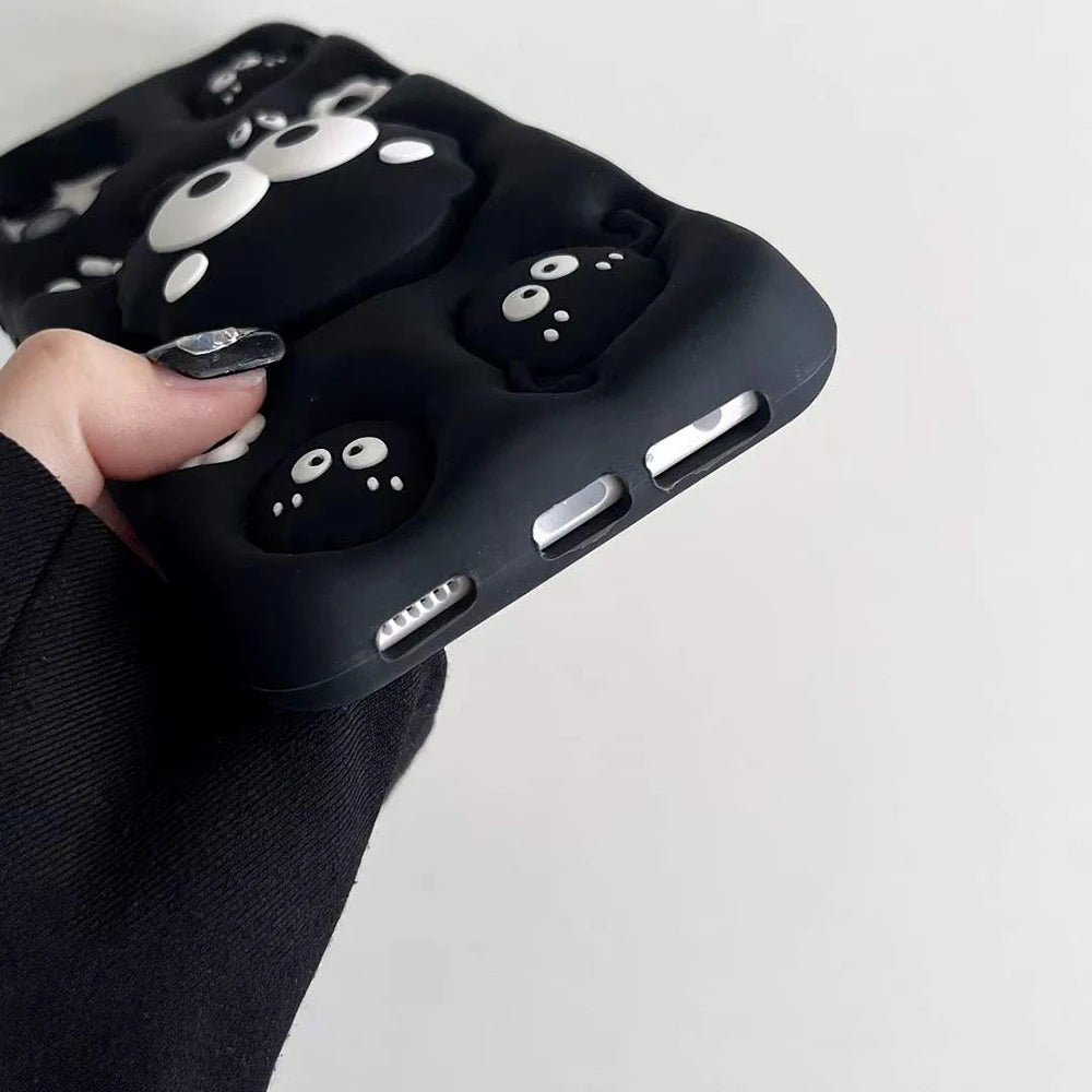 For iPhone Cartoon Coal Ball Case Soft Silicone Cover With Stand Holder