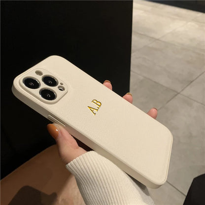 Personalized Phone Case For iPhone Luxury PU Leather Customized Initials Name Gift Cover