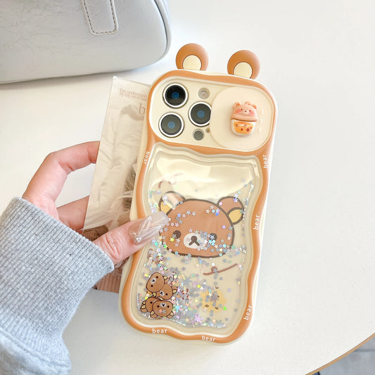 For iPhone Quicksand Ears Rilakkuma Sliding Window Protect Camera Case
