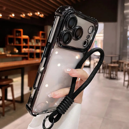 Lanyard Wrist Strap Transparent Protect Case For iPhone