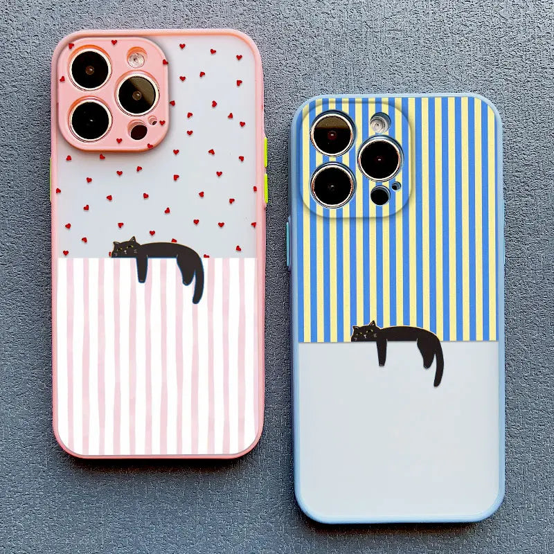 Artistic Black Cat Striped Pattern Phone Case For iPhone