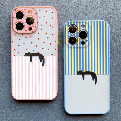 Artistic Black Cat Striped Pattern Phone Case For iPhone