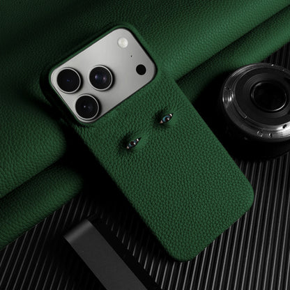 With Eyes Lychee Genuine Leather Case For iPhone