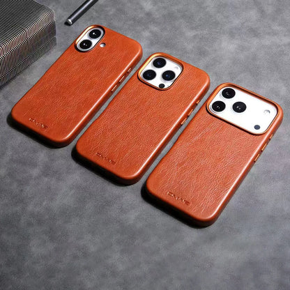 Leather-Style MagSafe iPhone Case With Alloy Lens Bumper Armor