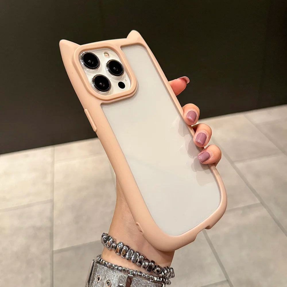 Cute Cat Ear Claw Grip Tok Holder Phone Case Acrylic Transparent Cover