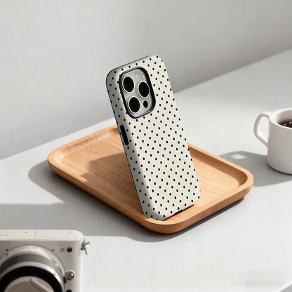 Classic Black Polka Dots Cream Phone Case For Luxury Double Layer Back Cover