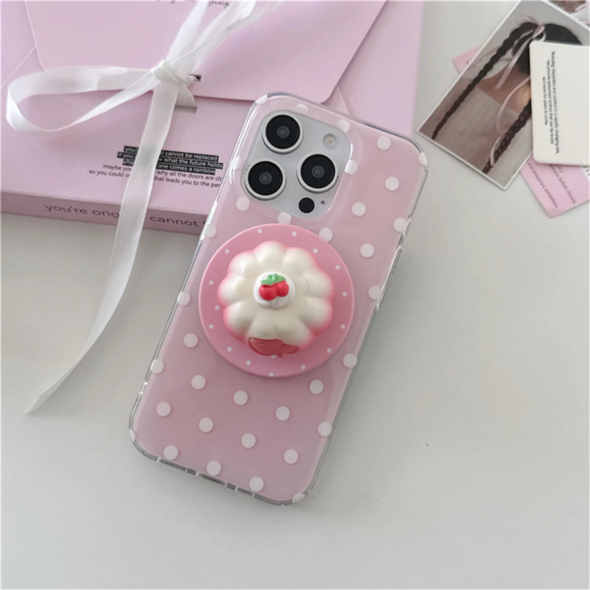 Cute Pink Polka Dot Magnetic Phone Case