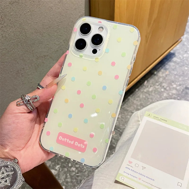 Fashion Colorful Polka Dot Phone Case With Wrist Stra For iPhone