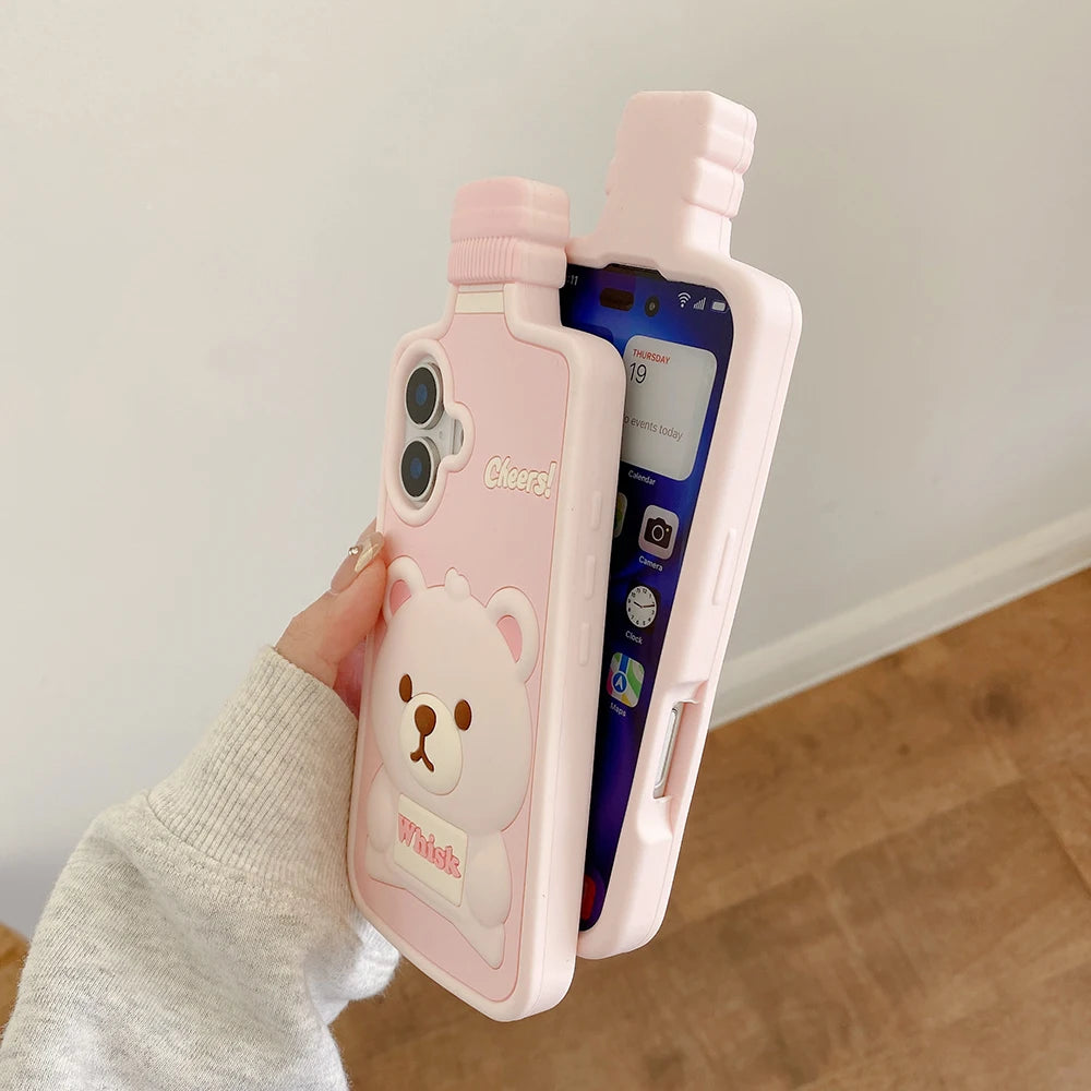 Kawaii 3D Cartoon Bear Wine Bottle Soft Silicone Phone Case
