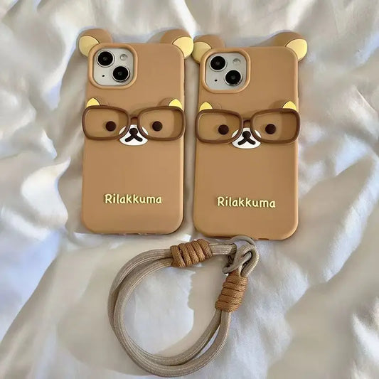 Cute 3D Cartoon Glasses Rilakkuma Bear Soft Silicone Phone Case