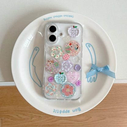 Adorable Transparent Decorated with Patterned Buttons Fun Look Phone Case