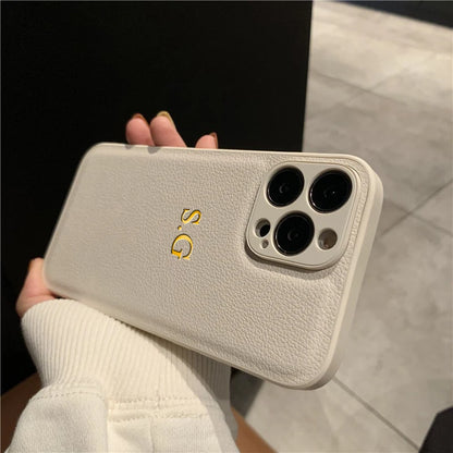 Personalized Phone Case For iPhone Luxury PU Leather Customized Initials Name Gift Cover