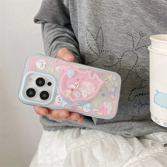 Cute Dolphin Shaking Bracket Magnetic Phone Case For iPhone