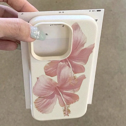 Pink Hibiscus Elegant High Aesthetic Phone Case For iPhone