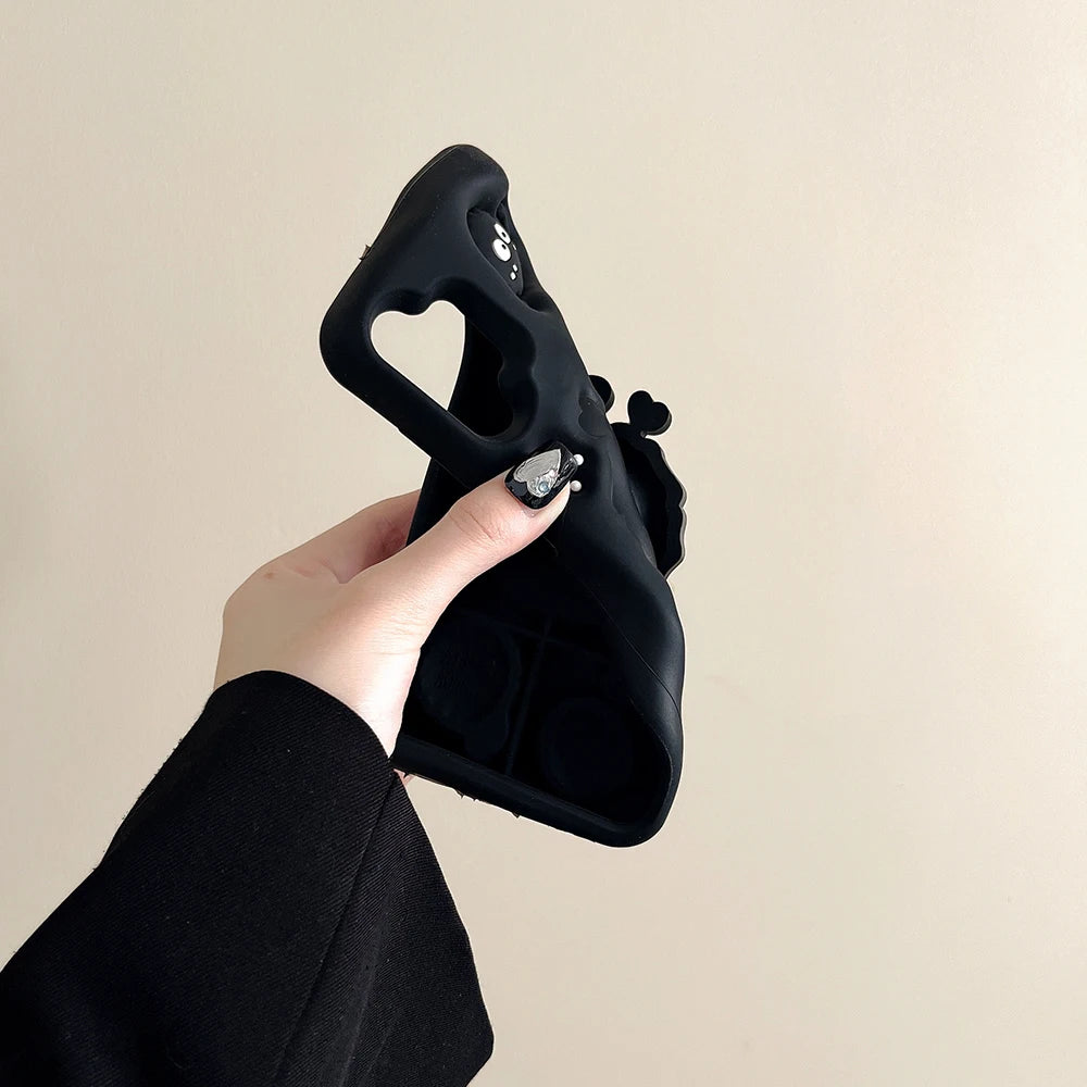 For iPhone Cartoon Coal Ball Case Soft Silicone Cover With Stand Holder