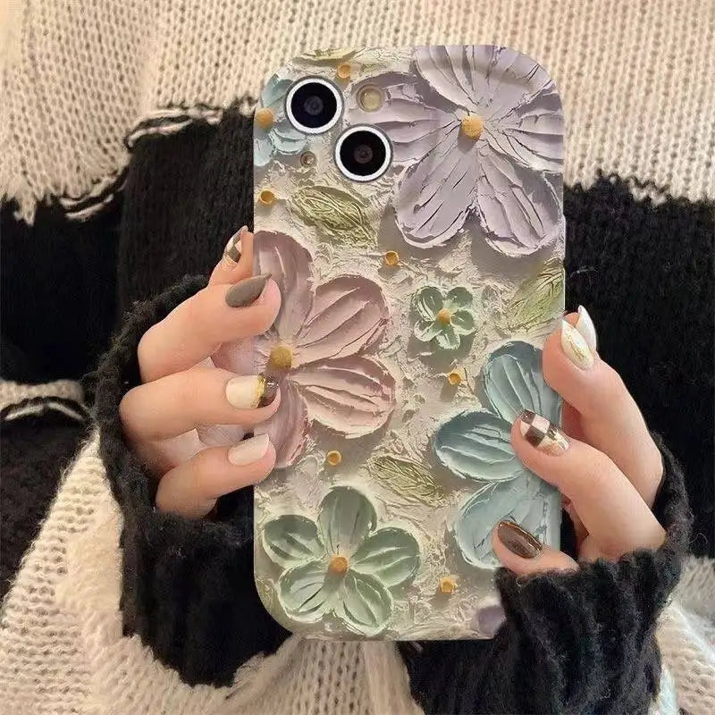 Retro Oil Painting Daisy Flowers Phone Case For iPhone