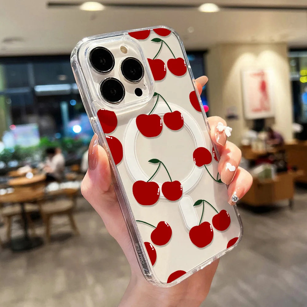 For Magsafe Wireless Charger Case For iPhone Air Cute Cherry Print Phone Cover