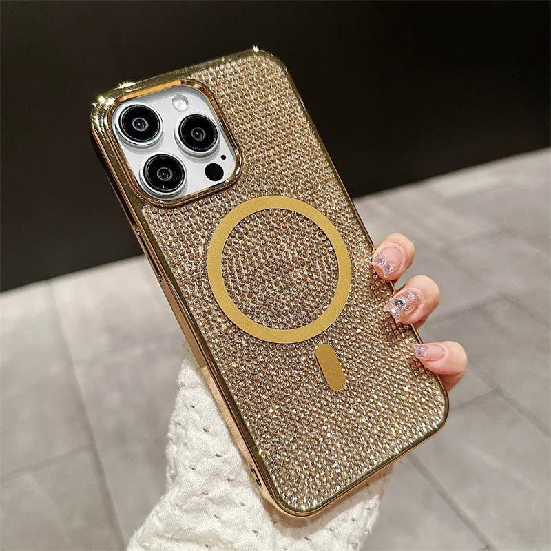 Luxury Glitter Solid Color Diamond Plating Magnetic Phone Case For iPhone