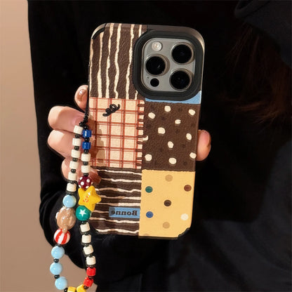 Korean INS Retro Splicing Pattern With Wrist Bracelet Case For iPhone