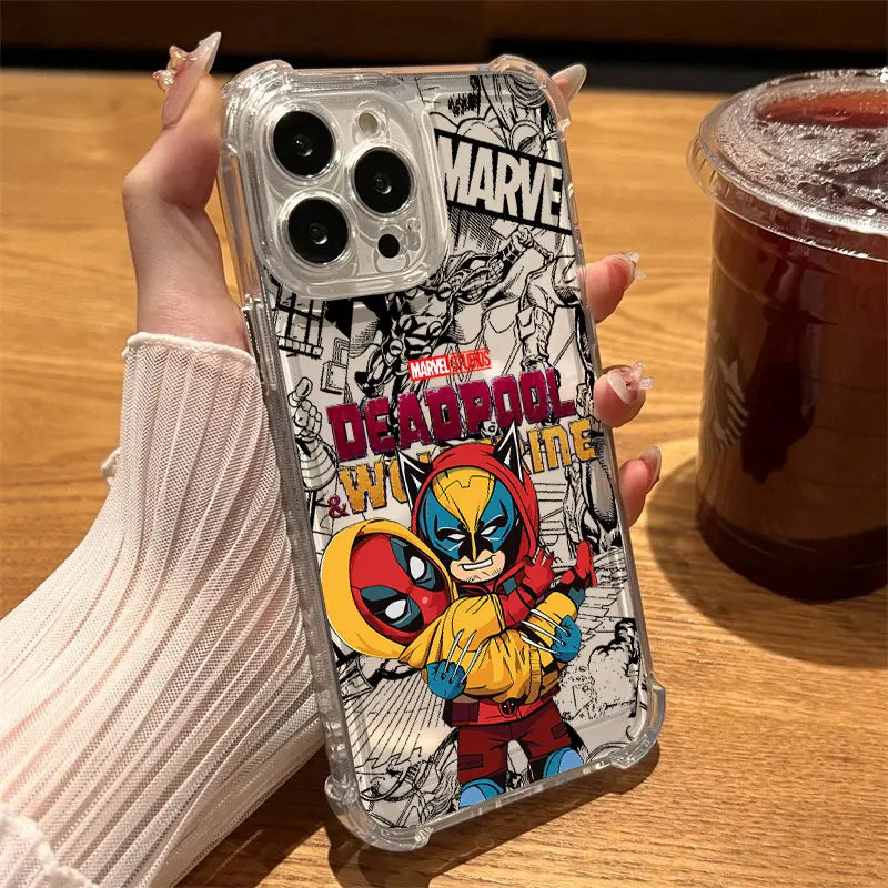 Cartoon Marvel Deadpool Wolverine Clear Case For iPhone