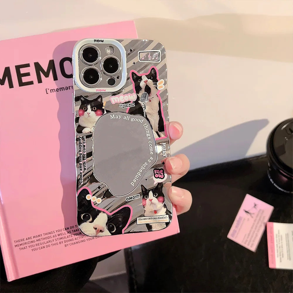 Creative Black Cat Puppy Mirror Cover For iPhone