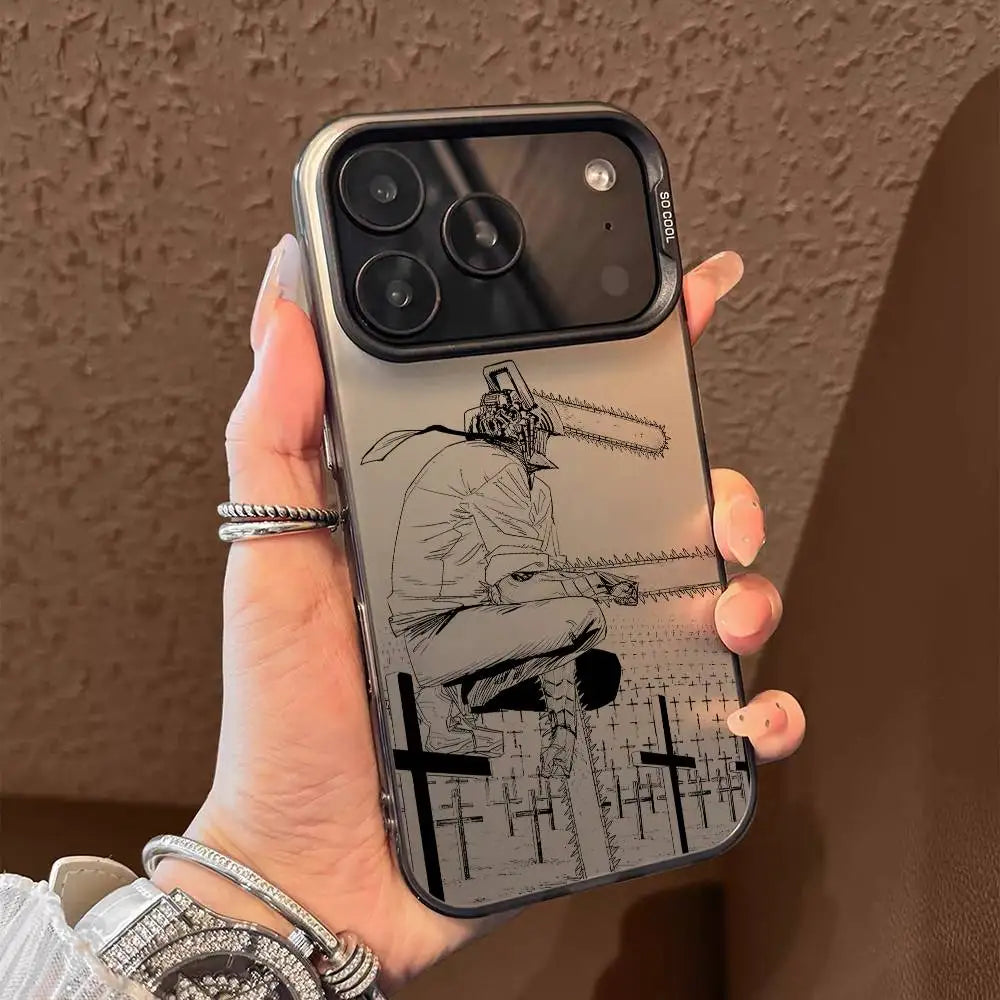 Anime Chainsaw Man iPhone Case – Multicolor Metallic Matte Finish